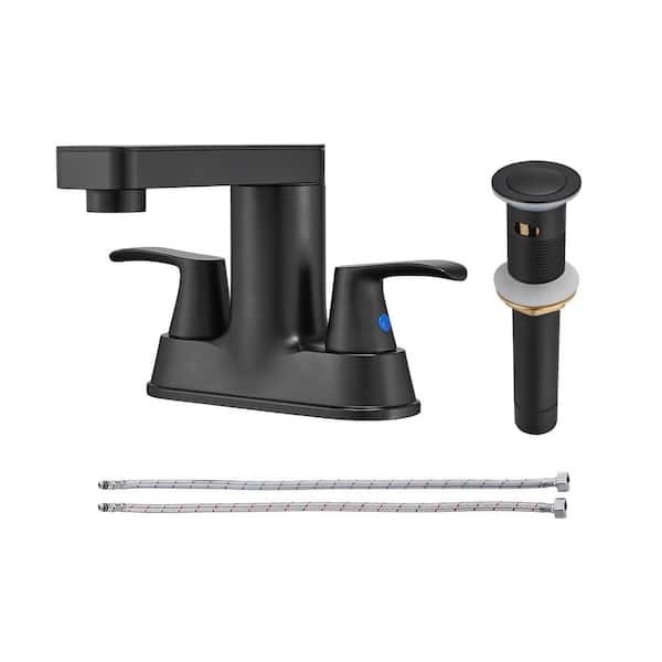 Heemli Rotatable 4 in. Centerset Double Handle Bathroom Faucet with Drain Kit Included in Matte Black