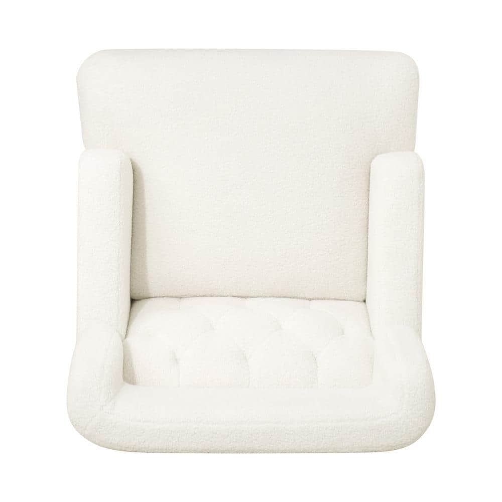 Modern White Teddy Fabric Upholstered Accent Chair with Wood Legs