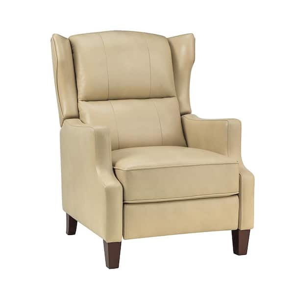 JAYDEN CREATION Leen Beige Genuine Leather Recliner with Solid Wood Legs