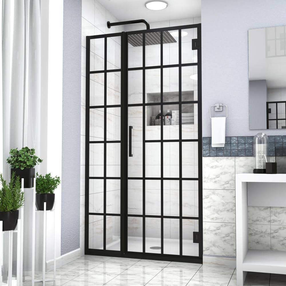 Matte Black 34" x 72" Frameless Clear Glass Shower Door