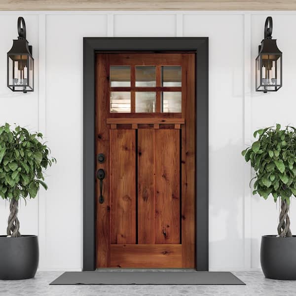 Krosswood Doors 36 in. x 80 in. Craftsman Alder Clear 6-Lite Red