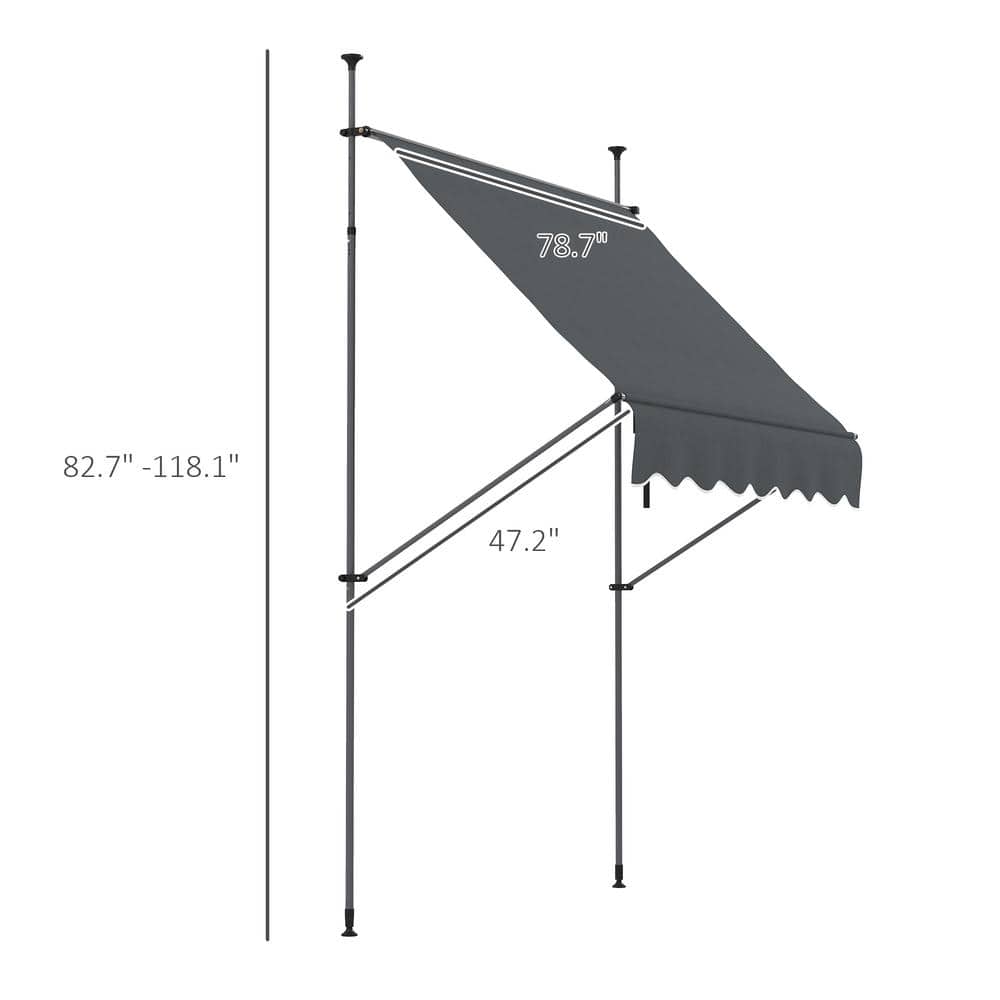 Dark Gray Polyester Retractable Patio Awning with Ruffled Edge