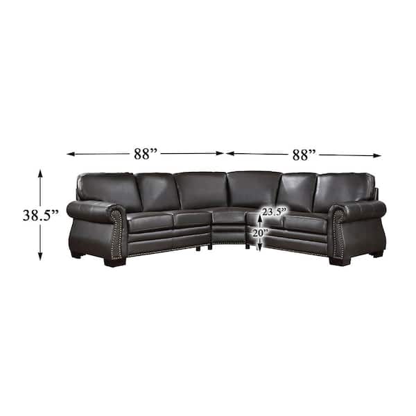 Lazzara Foxcroft 88 in. Rolled Arm 3-piece Leather Sectional Sofa
