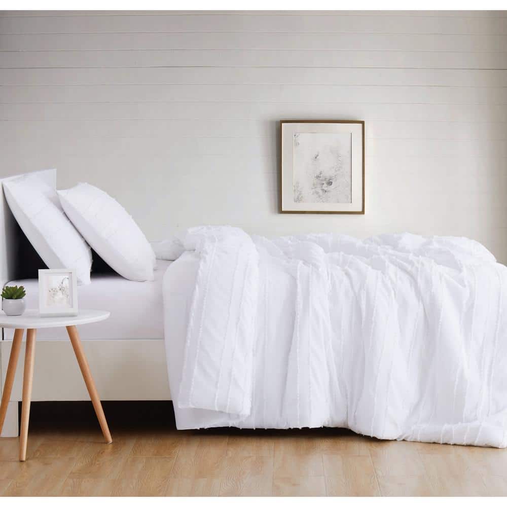 White Cotton Striped King Duvet Cover Set
