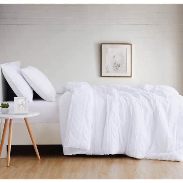 Carlisle Stripe 3-Piece White Duvet Cover Set
