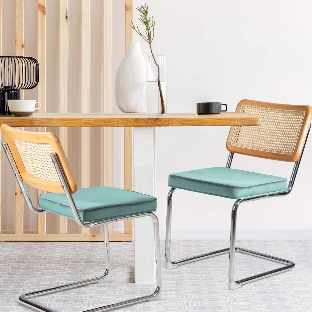 2-Piece Sliver Steel Outdoor Dining Chair with Water Blue Cushions, High-De