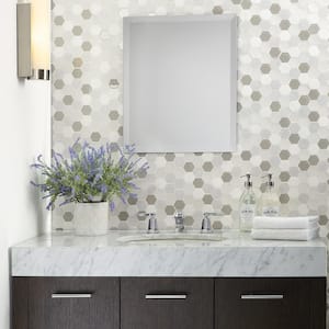 Custom Style Frost 10-7/8 in. x 11-1/16 in. Marble Glass and Vinyl Hexagon Mosaic Tile (11.4 sq. ft./Case)