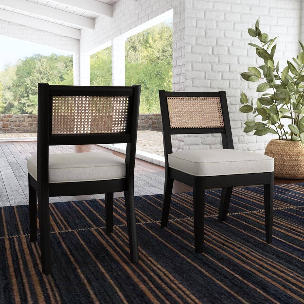 Brentwood Black Wood and Cane Armless Side Chair