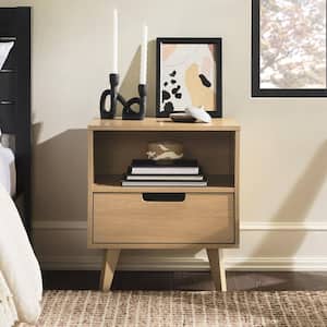 1-Drawer Riviera Wood Mid-Century Modern Nightstand with Cubby