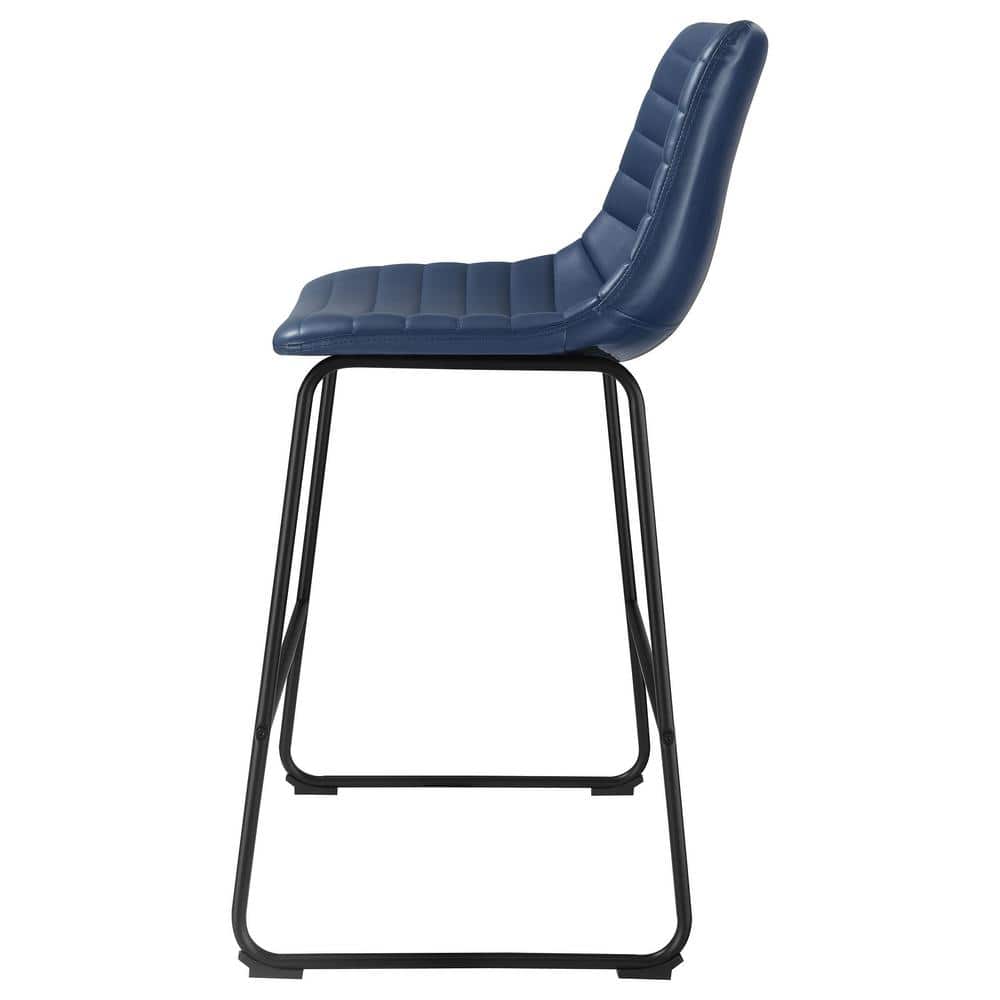 Zuni Blue Faux Leather Upholstered Counter Stools with Black Metal Base