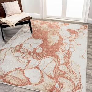 Marmo Abstract Marbled Modern Orange/Cream 4 ft. x 6 ft. Area Rug