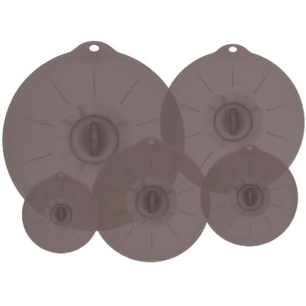5 Piece Gray BPA Free Suction Silicone Bowl Covers Set for Food Storage-Microwave Oven Fridge Safe