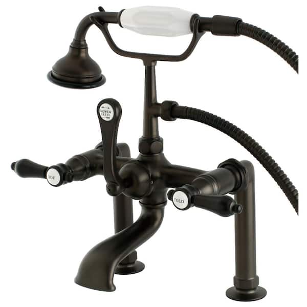 Kingston Brass Heirloom 3-Handle Deck-Mount Clawfoot Tub Faucets with Hand Shower in Oil Rubbed Bronze