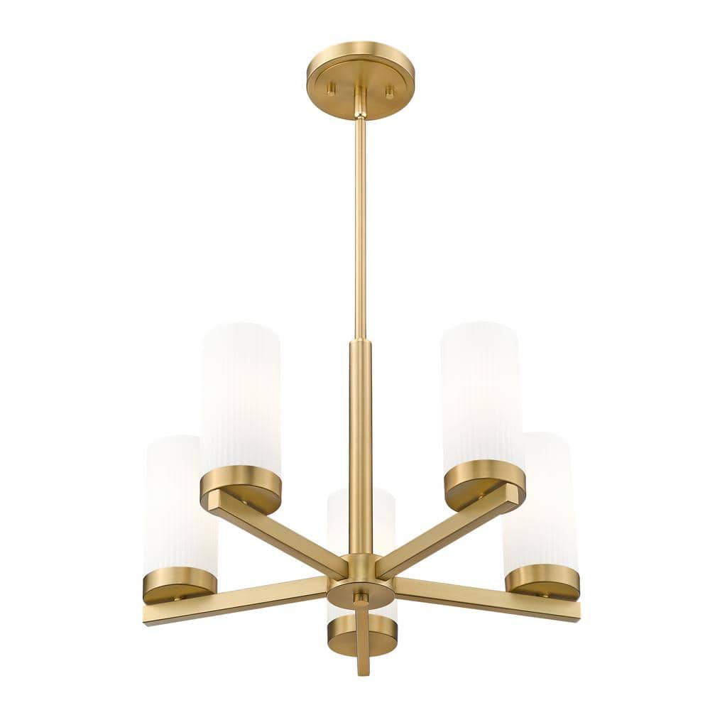 Gold 5-Light Mini Chandelier with Frosted Glass Shades