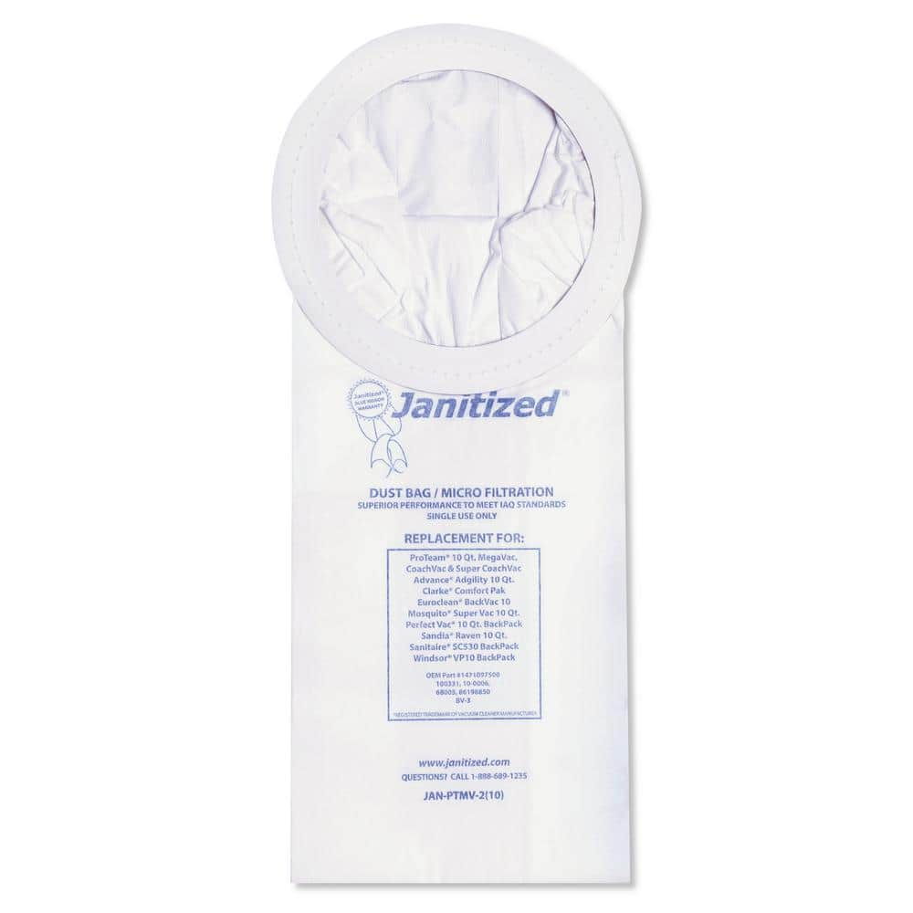 JANITIZED Vacuum Filter Bags Designed to Fit ProTeam 10 qt. Super Coach/MegaVac, 100/Carton