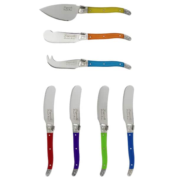Laguiole 7-Piece Cheese Knife Set (Coral & Turquoise) Stainless Steel Cheese Knives Set, Cheese Spreader & Butter Knife Spreader, Luxurious Cheese