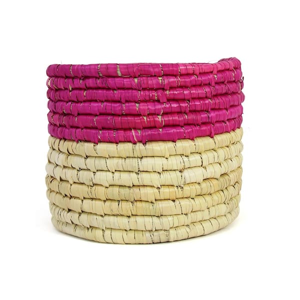 Global Crafts Dried Grass Basket, Pink and Natural
