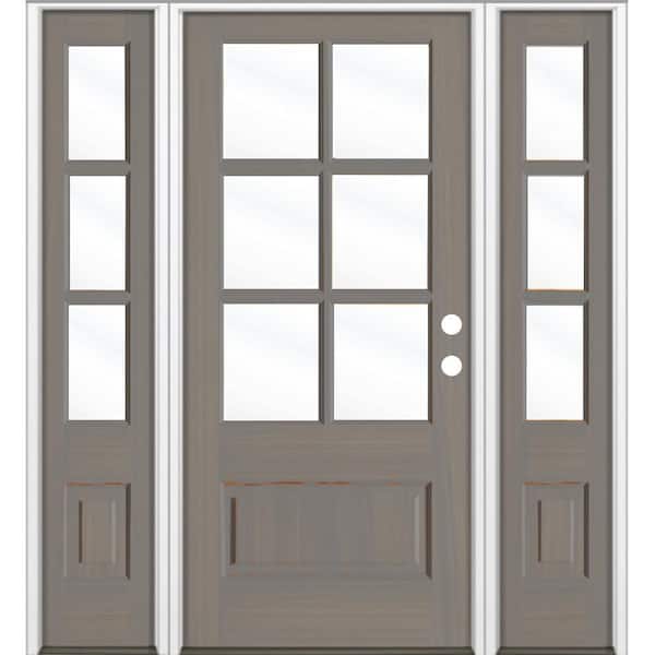 Krosswood Doors 64 in. x 80 in. Farmhouse 3/4 Lite Clear Glass Left-Hand/Inswing Grey Stain Hemlock Prehung Front Door w/DSL