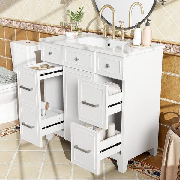 Ziyudura 36 in. Single Sink Freestanding White Bath Vanity with