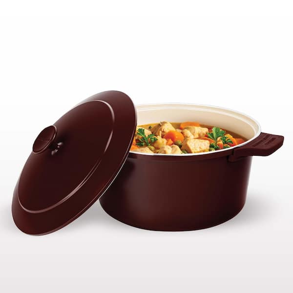 5 qt. Round Aluminum Ceramic Coating Nonstick Dutch Oven in Maroon with Silicone Handle Covers