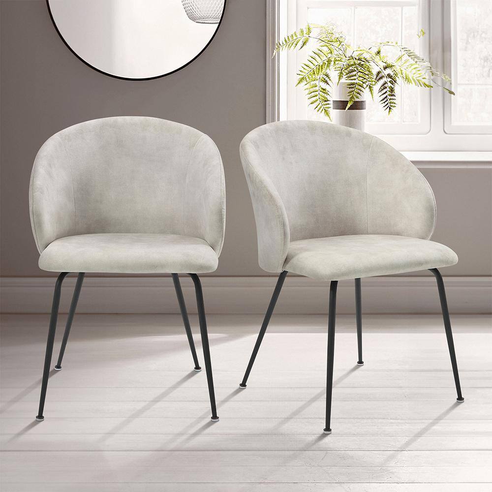 Beige Velvet Upholstered Low Back Side Chair with Metal Legs