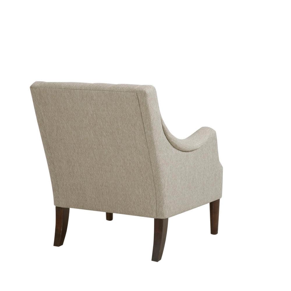 Elegant Beige Handcrafted Wood Accent Chair with Button Tufted Back