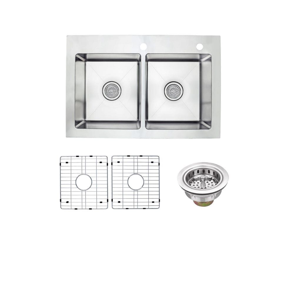 Starstar 50/50 Double Bowl Kitchen Sink Bottom Two Grids, Stainless St