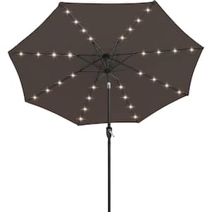 9 ft. LED Market Solar Tilt Outdoor Patio Umbrella in Brown