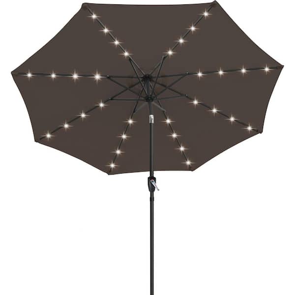 ABCCANOPY 9 ft. LED Market Solar Tilt Outdoor Patio Umbrella in Brown