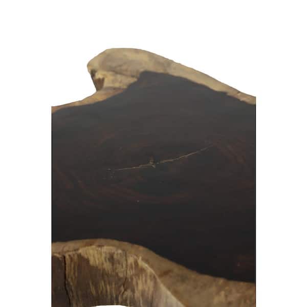 21 in. Brown Handmade Live Edge Top Medium Round Wood End Accent Table with Black Metal Tripod Legs