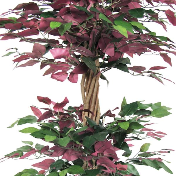 6 ft. Green Red Artificial Ficus Tree in Pot