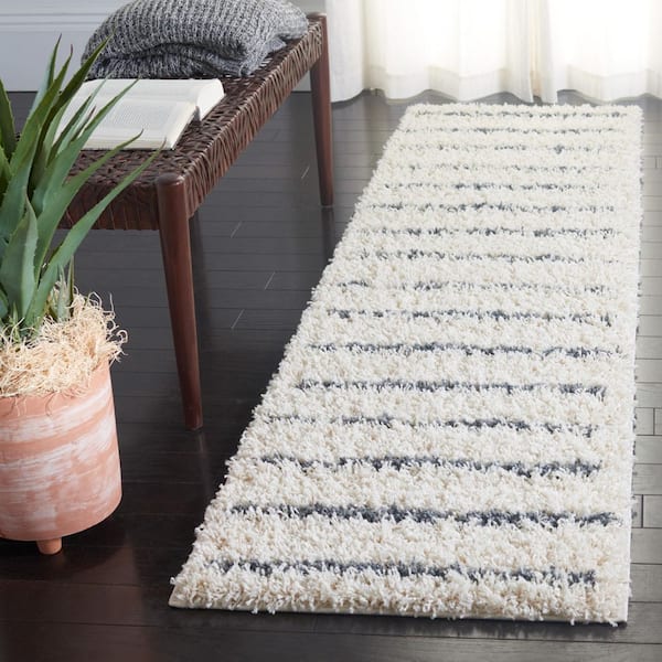 Venus Shag 2 ft. x 12 ft. Ivory/Dark Gray Striped Runner Rug