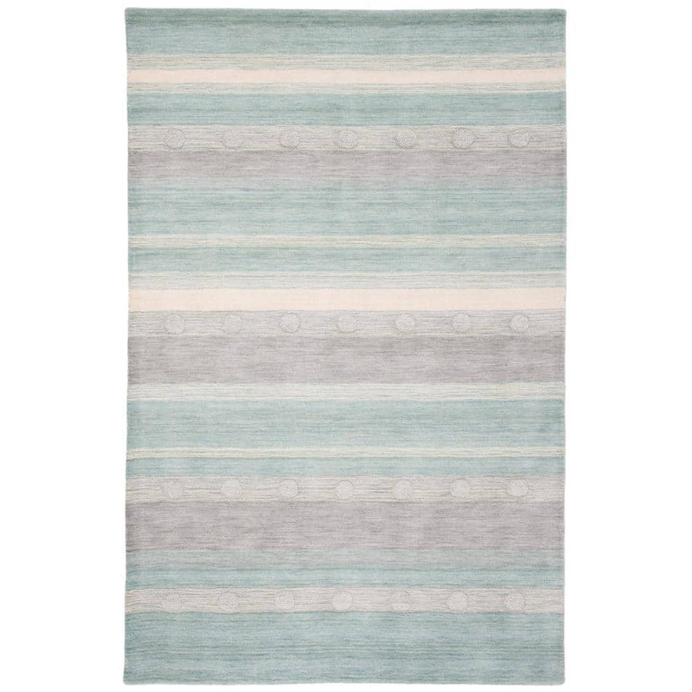 Aqua and Ivory Hand-Tufted Wool Round Kids Area Rug 8' x 10'