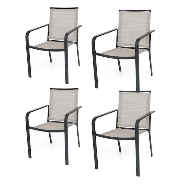 Anmutig Stackable Metal Patio Outdoor Dining Chair-Beige (4-Chairs)