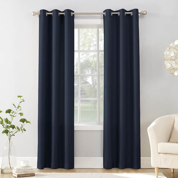 Sun Zero Valerie Heathered Texture Navy Polyester 40 in. W x 84 in. L Grommet Light Filtering Curtain (Single Panel)