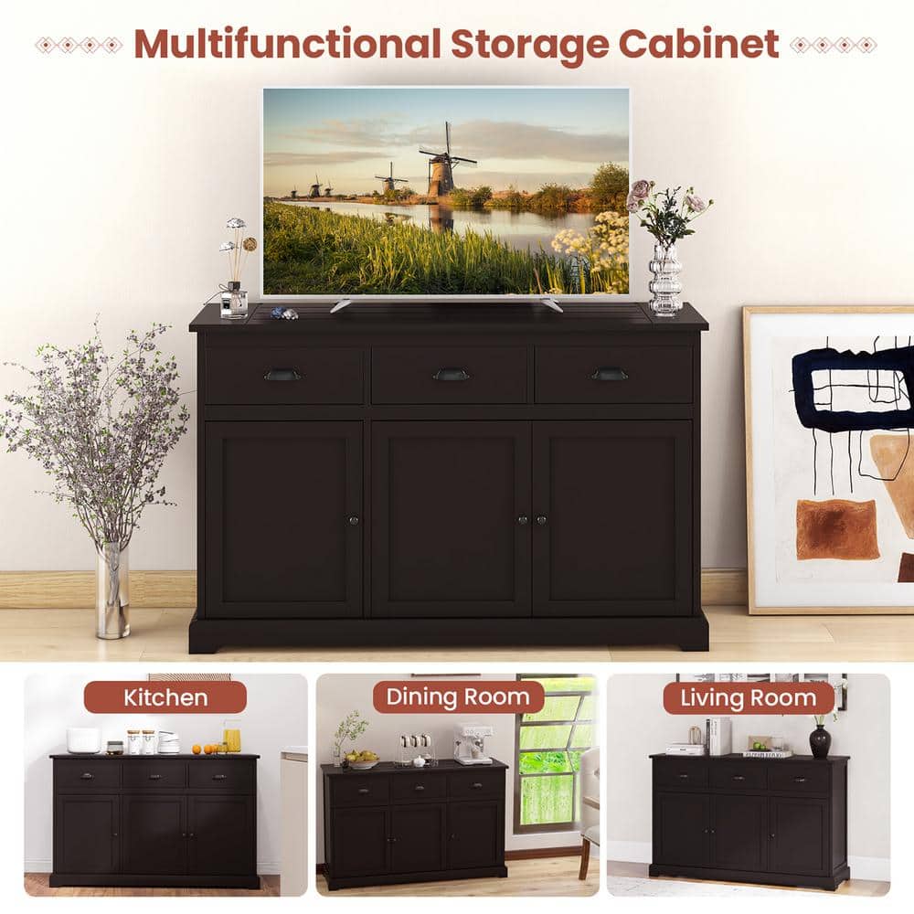 Brown MDF and Particleboard Sideboard Buffet Cabinet with 3 Drawers