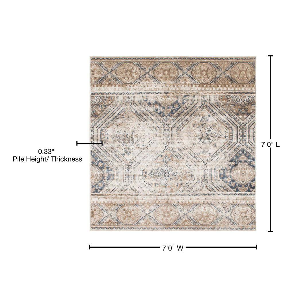 Eliza 7' Square Blue Beige Stain-Resistant Indoor Rug
