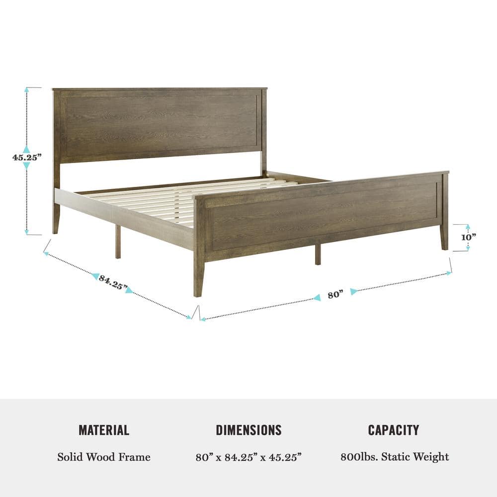 Brown Gray King Upholstered Wood Platform Bed with Headboard and Drawer