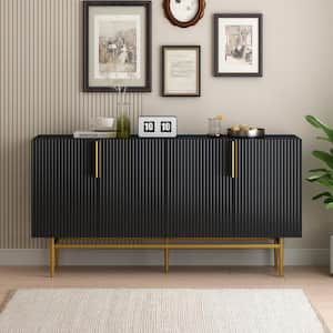 Black Wood 60 in. Minimalist Style Sideboard with Adjustable Shelves