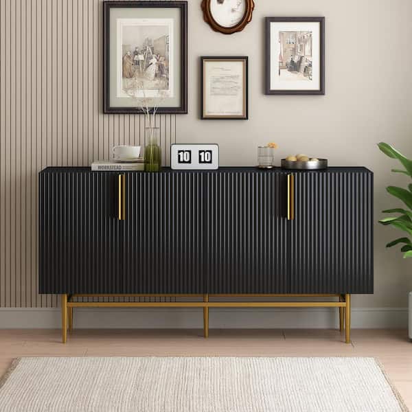 Harper & Bright Designs Black Wood 60 in. Minimalist Style Sideboard with Adjustable Shelves