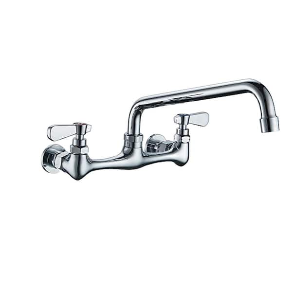 Unbranded Double Handle Wall Mount Standard Kitchen Faucet with 8 in. Swivel Spout 8 in. Center in Polished Chrome