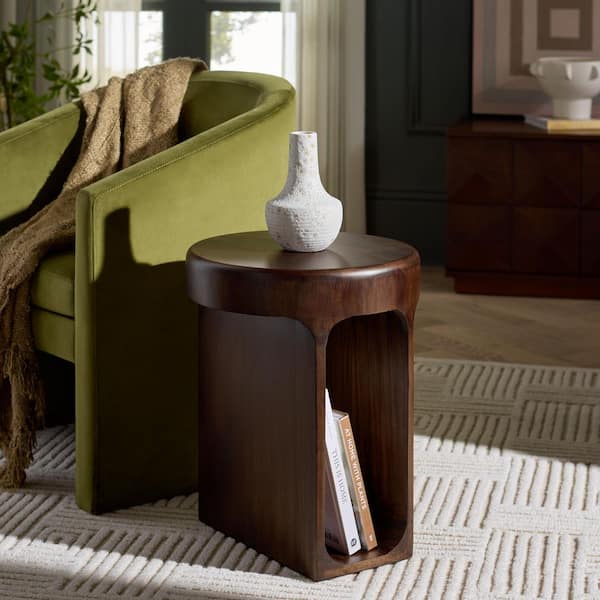 Lobone 16 in. Dark Brown Wood Round End Table