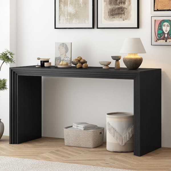 Harper & Bright Designs Black 59.2 in. Sleek Modern Rectangle Wood Console Table, Minimalist Design with Paulownia Solid Wood Veneer