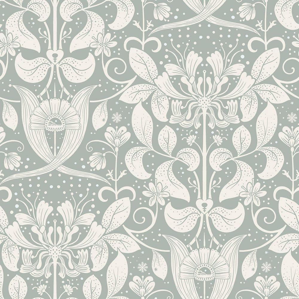 Berit Blue and Beige Floral Crest Wallpaper Roll