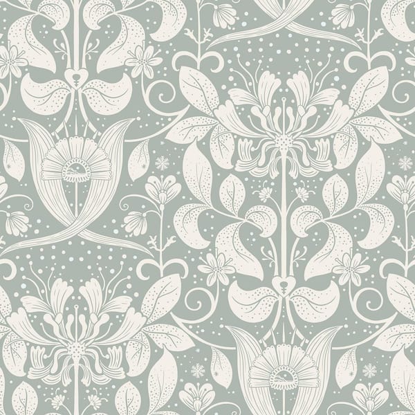 A-Street Prints Berit Blue Floral Crest Wallpaper Sample