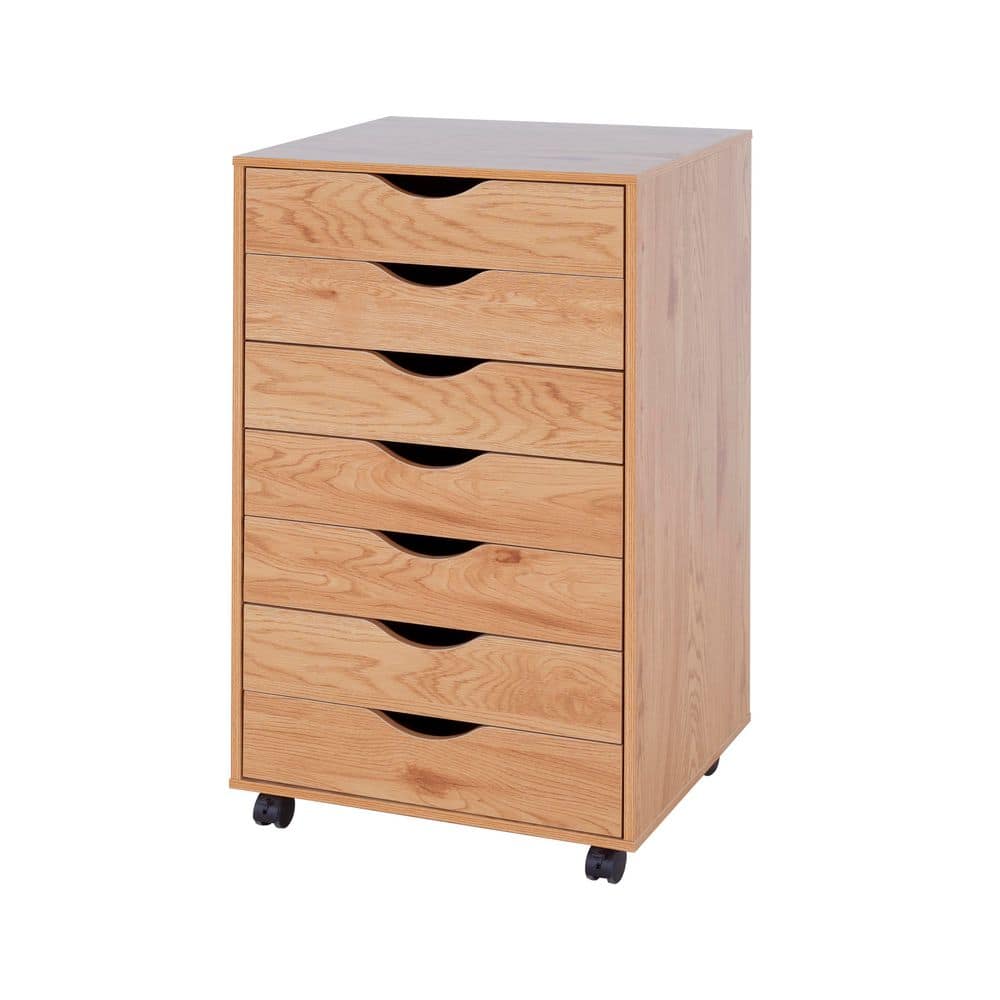 7-Drawer Natural Wood 18.9 in. W Vertical Storage Dresser with Wheels Makeup Dresser File Cabinet