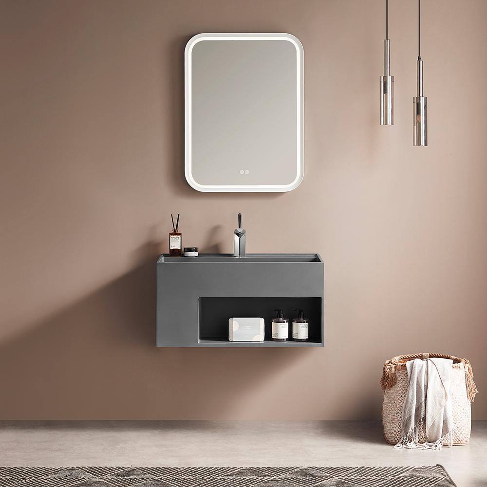40 in. Matte Gray Solid Surface Wall-Mount Bathroom Vanity with Storage