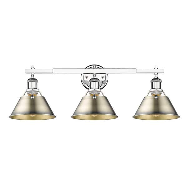 Golden Lighting Orwell 27.25 in. 3-Light Chrome and Aged Brass Vanity Light
