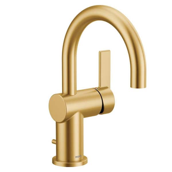 Cia 1 Handle Single Hole Bathroom Sink Faucet with Deck Plate Included and Hot/Cold Indicators in Brushed Gold
