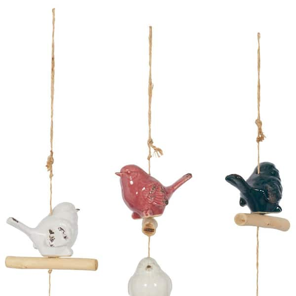 Set of 3 Natural Ceramic Petite Birds and Bells Wind Chime White